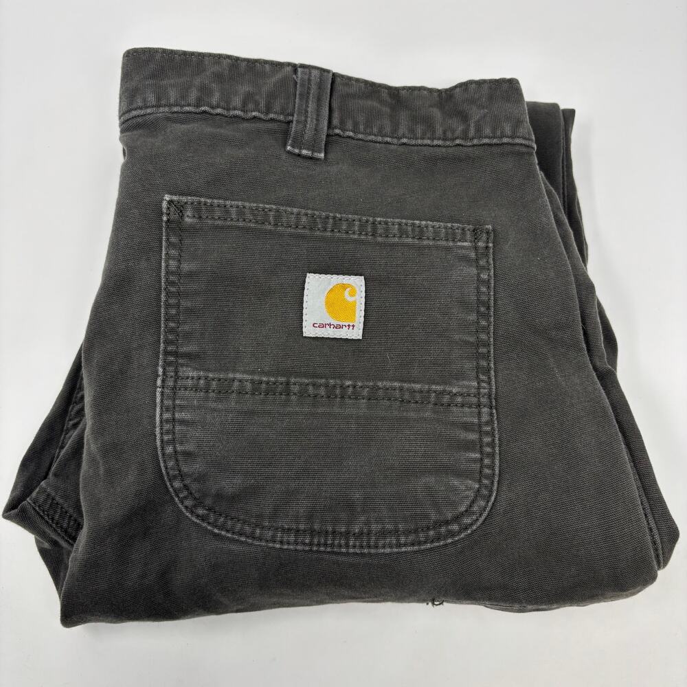 Carhartt Mens 38x34 Dark Gray Relaxed Fit Canvas Rugged Flex Work Pants